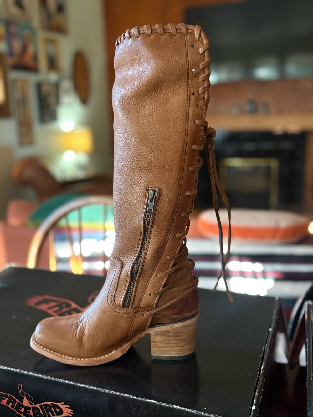Freebird by Steven Dillon Tall Lace-Up Leather Boots - Wheat - Picture 4 of 5